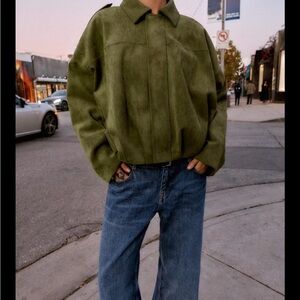 Zara Suede Khaki Bomber Jacket